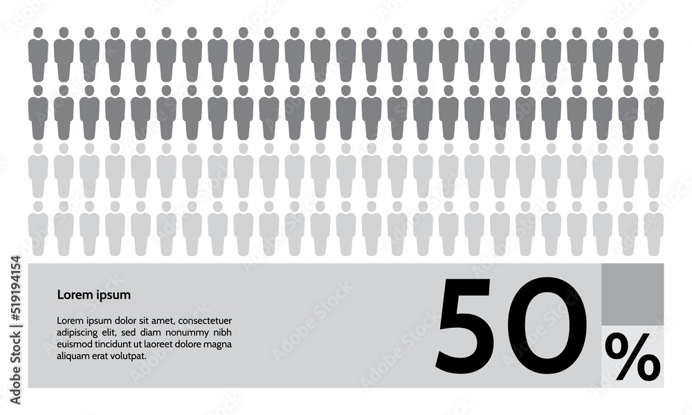50 percent people population demography, diagram, infographics concept, element design. Vector illustration