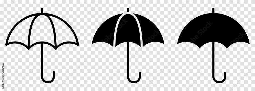Set of umbrella icons. Vector illustration isolated on transparent background - obrazy, fototapety, plakaty 