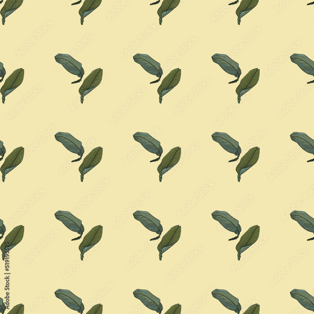 Vector pattern ornament of leaves on a coloured background. Boho style, tropical leaves seamless illustration as a blank for design, printing on textiles, paper, clothes Vector pattern ornament of leaves on a coloured background. Boho style, tropical leaves seamless illustration as a blank for design, printing on textiles, paper, clothes