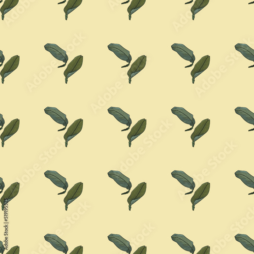 Vector pattern ornament of leaves on a coloured background. Boho style, tropical leaves seamless illustration as a blank for design, printing on textiles, paper, clothes