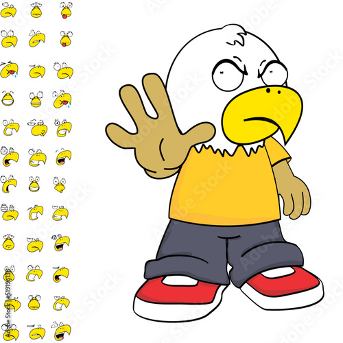 funny eagle young kid character cartoon expressions set pack in vector format