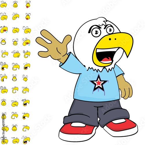 funny eagle young kid character cartoon expressions set pack in vector format