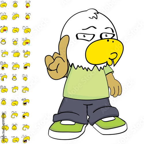 funny eagle young kid character cartoon expressions set pack in vector format