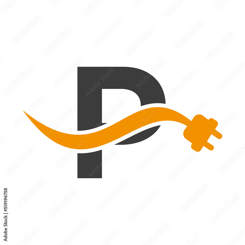 Letter P Electricity or Electrical Logo Concept with Electric Plug Vector Template Letter P Electricity or Electrical Logo Concept with Electric Plug Vector Template