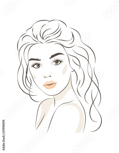 The face of a young woman. Stylish beautiful woman portrait. Fashion style. Vector illustration