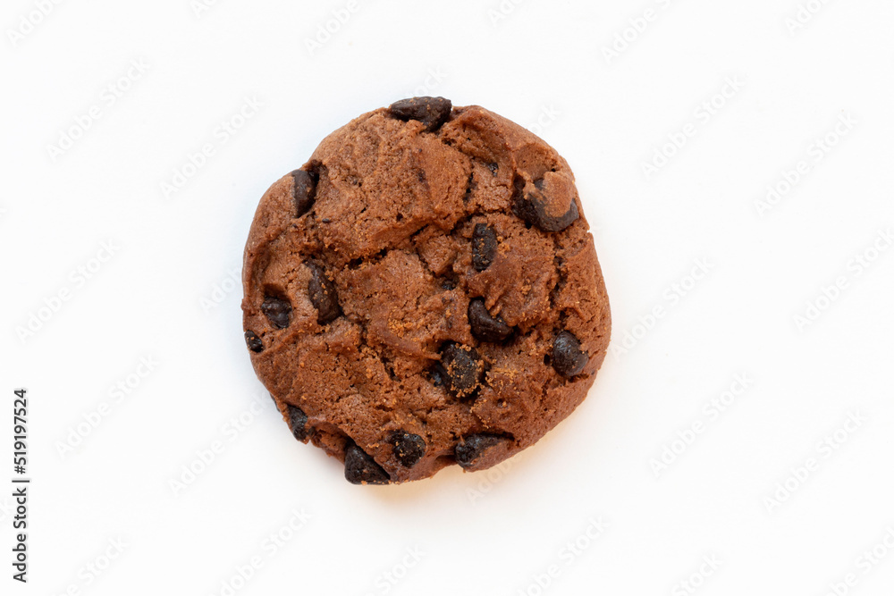 Chocolate chip cookie isolated on white background, flat lay, top view. Chocolate chip cookie isolated on white background, flat lay, top view.