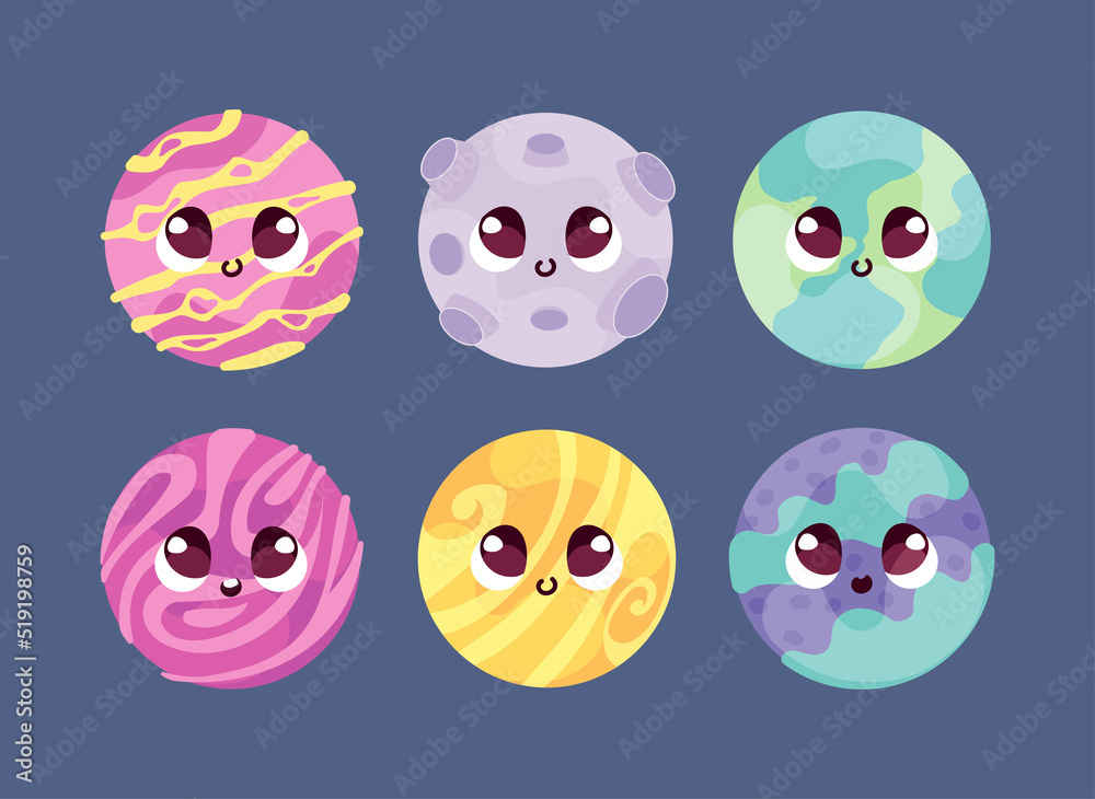 set kawaii planets space
