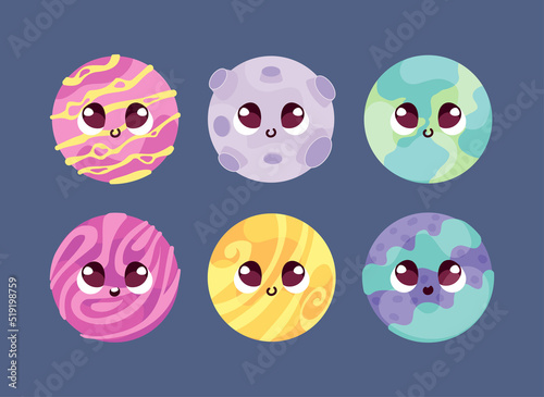 set kawaii planets space