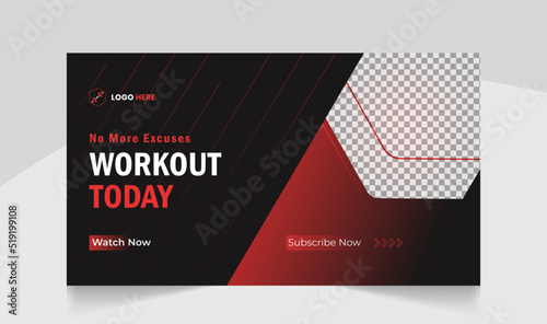 Youtube thumbnail gym fitness training design gym exercise youtube channel thumbnail and gym web banner template for gym fitness workout video thumbnail.
