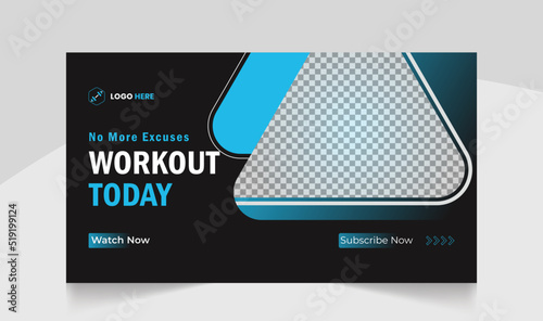 Youtube thumbnail gym fitness training design gym exercise youtube channel thumbnail and gym web banner template for gym fitness workout video thumbnail.