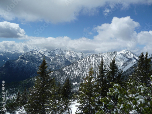 Winter mountain hiking to Ochsensitz mountain, Bavaria, Germany photo