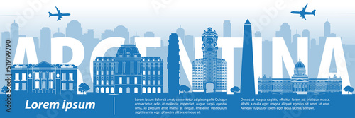 Argentina famous landmarks by silhouette style,vector illustration
