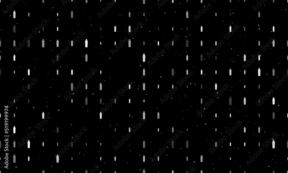 Seamless background pattern of evenly spaced white shampoo symbols of different sizes and opacity. Vector illustration on black background with stars Seamless background pattern of evenly spaced white shampoo symbols of different sizes and opacity. Vector illustration on black background with stars