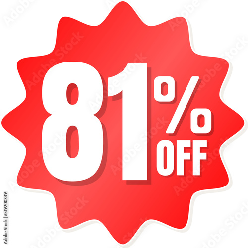 81% percent off(offer), shop now, red and yellow 3D super discount sticker, sale. vector illustration, Eighty one 