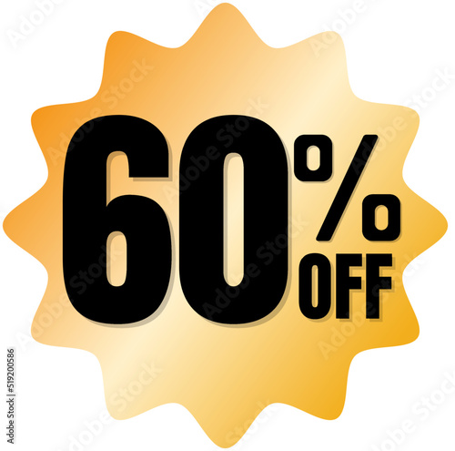 60% percent off(offer), shop now, Gold 3D super discount sticker, sale. vector illustration, Sixty 