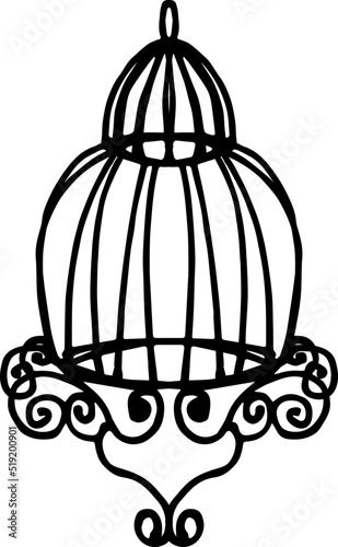 Bird's cage illustration. Hand-drawn doodles illustration.
Line art.