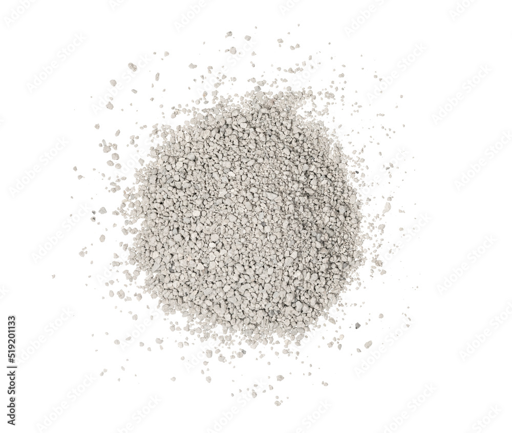 Small rocks ground texture isolated white background. road stone. gravel pebbles stone texture. dark crushed granite. close up. grey clumping clay. cat litter Small rocks ground texture isolated white background. road stone. gravel pebbles stone texture. dark crushed granite. close up. grey clumping clay. cat litter