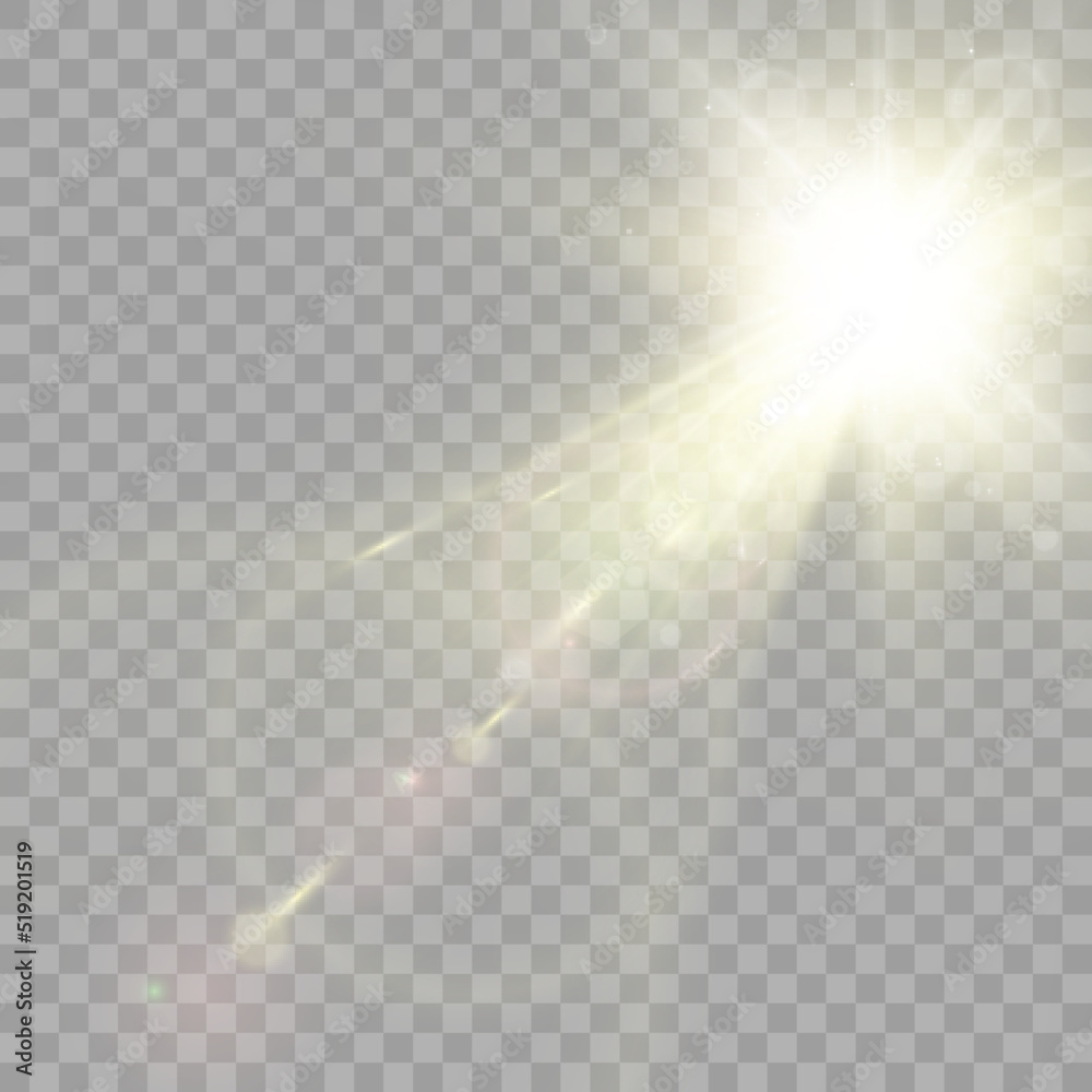 Fototapeta premium Glow isolated light effect set, lens flare, explosion, glitter, line, sun flash and stars. Abstract special effect element design. Shine ray with lightning