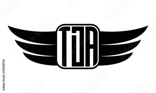 TDA three Letter wing minimalist creative concept icon eagle symbol professional black and white logo design, Vector template photo