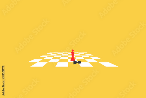 red king knocking down pawn on chess board game. concept of business strategy and win competition