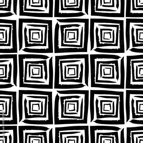 Black ink squares isolated on white background. Monochrome geometric tiled seamless pattern. Vector simple flat graphic hand drawn illustration. Texture. © far700