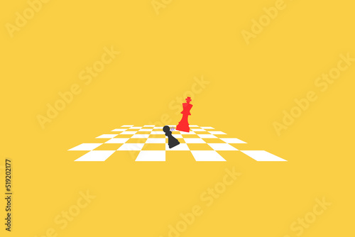 red king knocking down pawn on chess board game. concept of business strategy and win competition