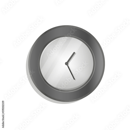 Wall clock icon. Wall clock in a wooden case. The clock casts a shadow. Retro style, black and white. Stock vector illustration of a wall clock. Isolated white background.