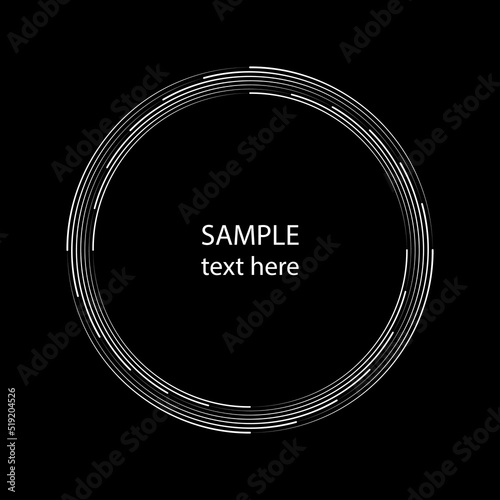Abstract white lines in circle form. Geometric art. Design element for border frame, round logo, blackout tattoo, sign, symbol, web pages, prints, template, pattern and abstract background
