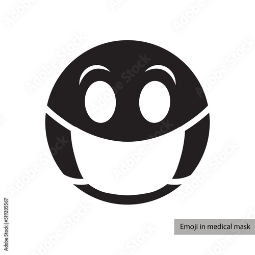 Emoji in medical mask icon isolated on white background for poster, communication, chat symbol. Coronavirus smile sign. Vector 10 eps