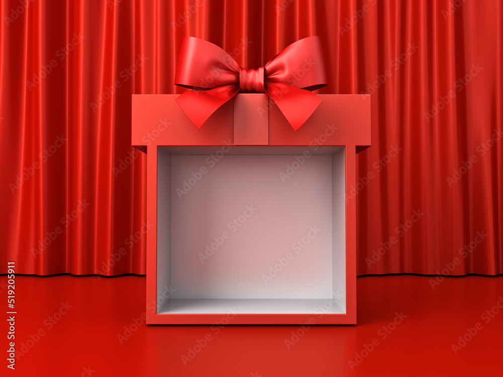 Red exhibition booth showcase or blank gift box display stand with red