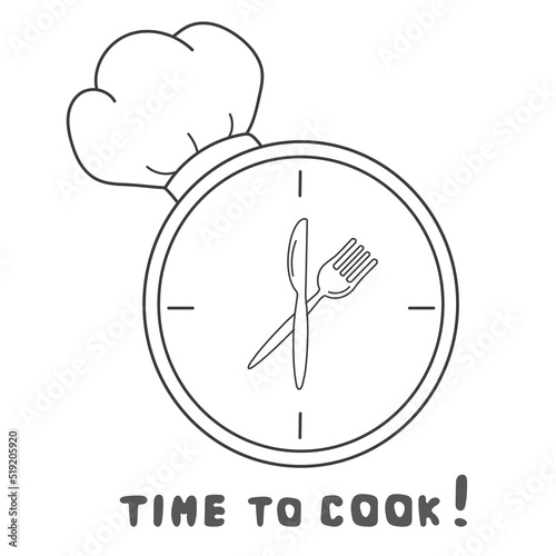 Time to cook icon set. Clock with chef hat isolated on white background