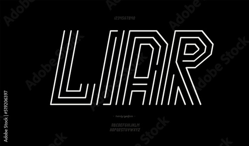 Vector liar font line style modern typography for decoration, logo, poster, t shirt, book, card, sale banner, printing on fabric, industrial. Cool typeface. Trendy alphabet. 10 eps