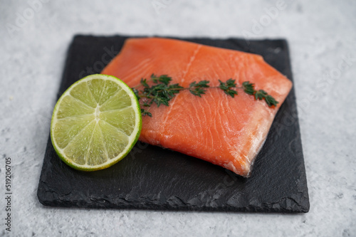 Fresh salmon with , greens ...