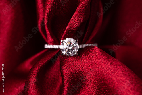 Diamond Wedding Ring Red Fabric
