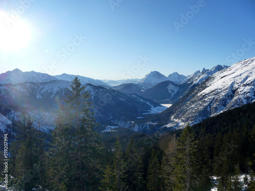 Wintry mountain view from Pleisenspitze mountain, Karwendel, Austria