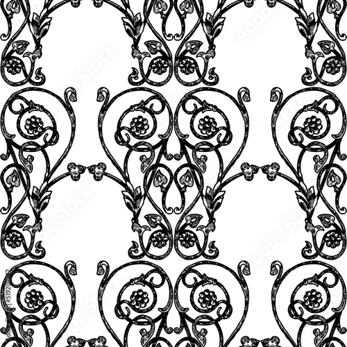 Seamless ornamental background of drawn vintage decorative design elements