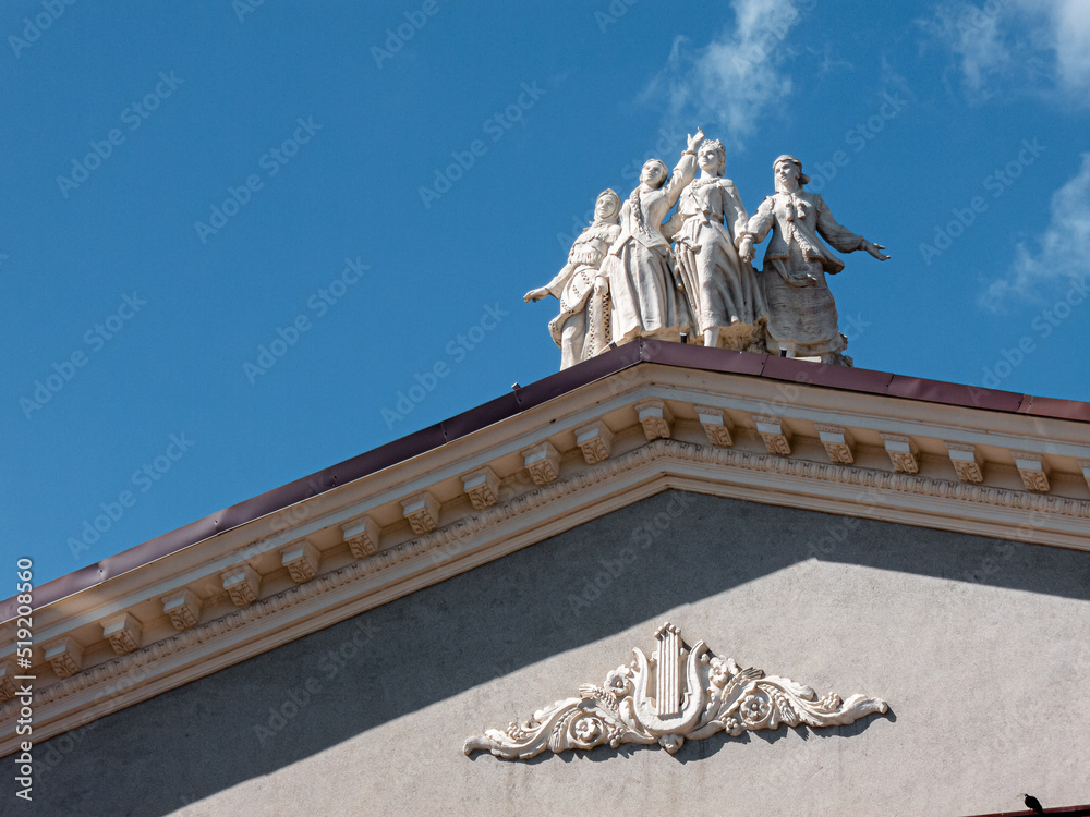 Obraz premium Rivne, Ukraine - July 25, 2022: city street life and architecture during russia invasion on territory of Ukraine. Candid photo