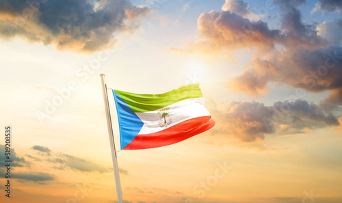 Equatorial Guinea national flag cloth fabric waving on the sky - Image