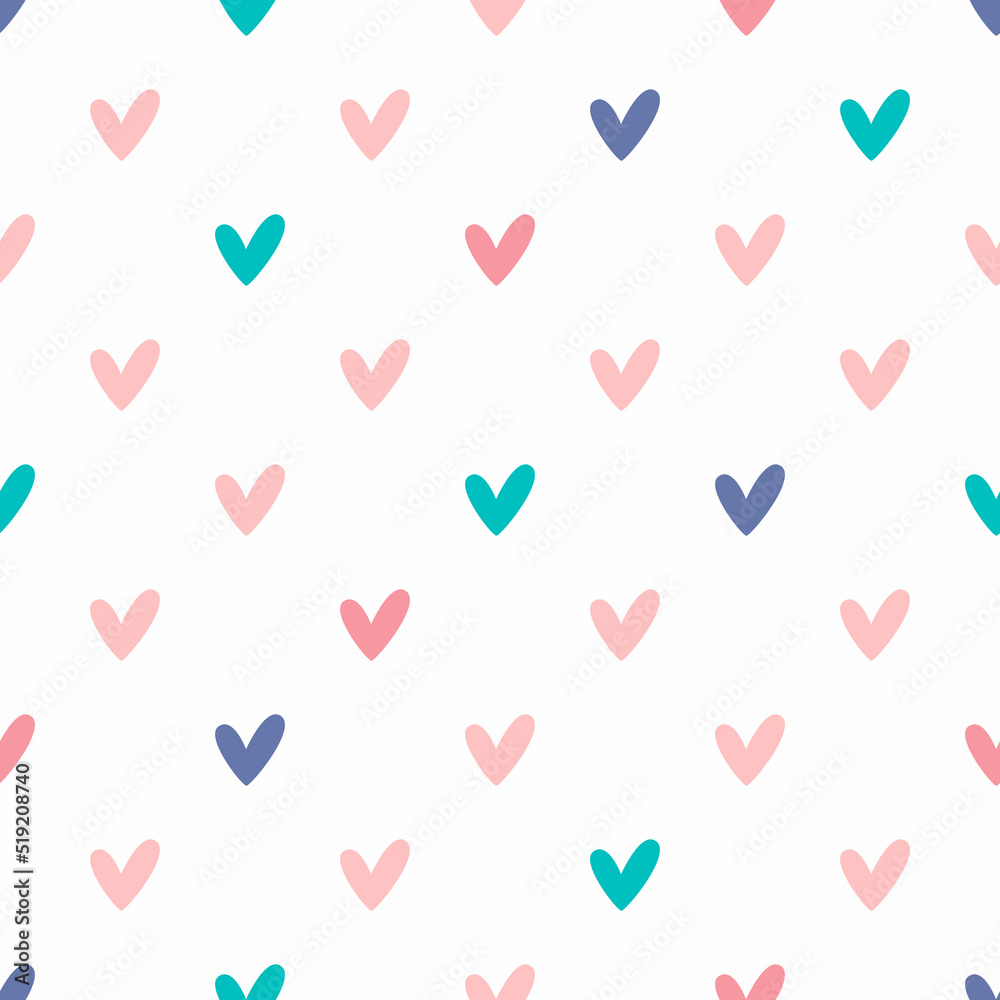 Simple seamless pattern with repeating hearts. Romantic print. Cute vector illustration.