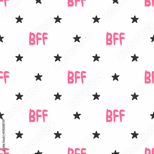 Repeating stars and the abbreviation BFF. Best friends forever. Cute seamless pattern. Simple vector illustration.