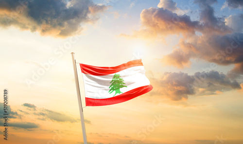 Lebanon national flag cloth fabric waving on the sky - Image photo