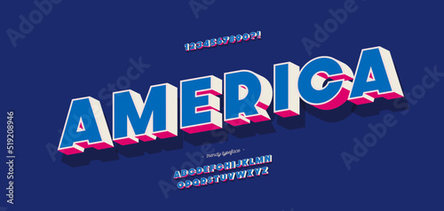 Vector america alphabet 3d color style for decoration, party poster, t shirt, logo, promotion, book, card, sale banner, printing on fabric. Cool font modern typography. Trendy typeface.10 eps