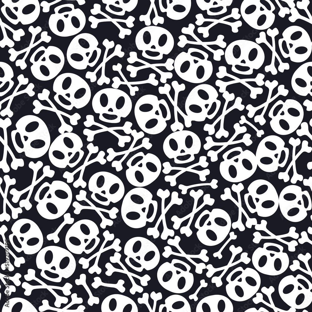 Fototapeta premium Vector Day of the dead holiday skulls pattern cartoon style for dia de los muartes flyer, Halloween party, traditional mexican wallpaper. Illustration 10 eps