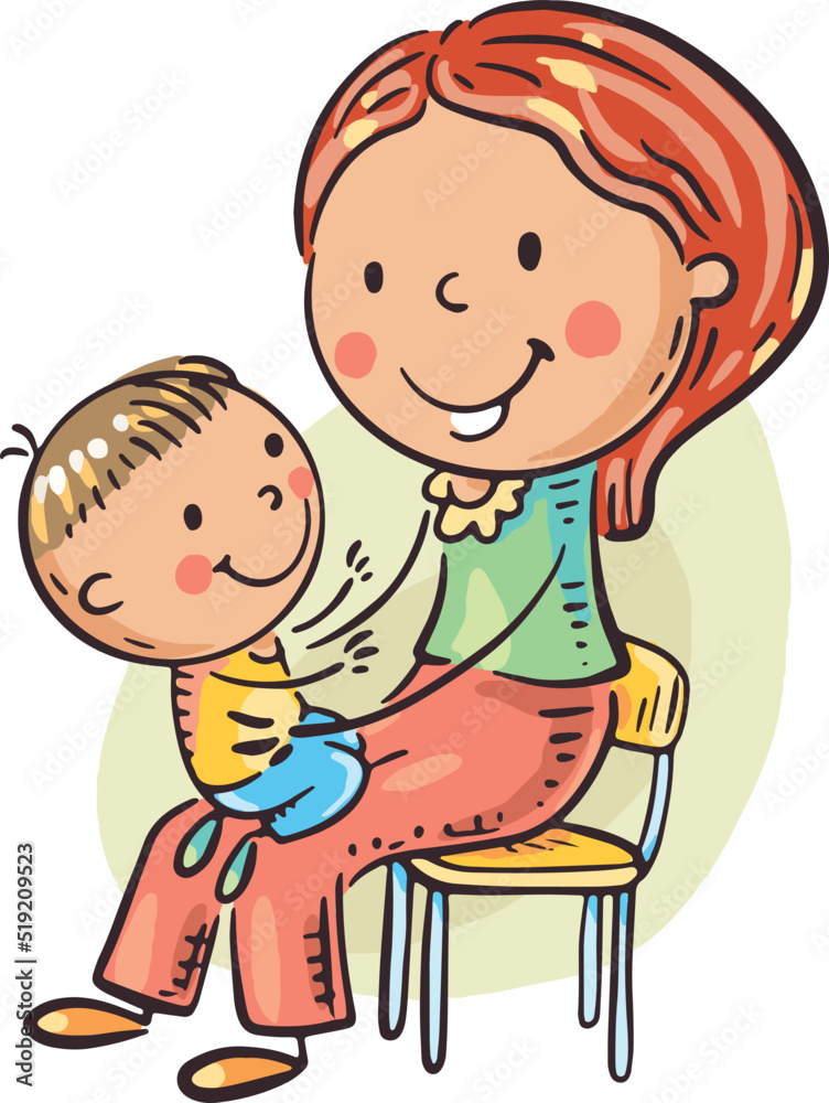 Illustration of merry son and mom spend time together Illustration of merry son and mom spend time together