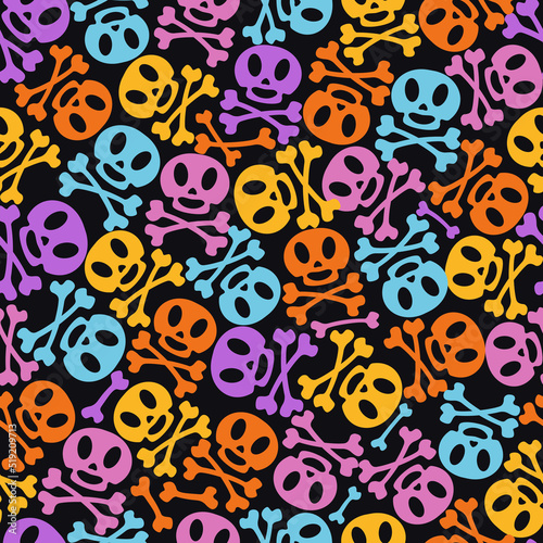 Vector Day of the dead holiday sugar skulls pattern colorful style for dia de los muartes flyer, Halloween party, traditional mexican wallpaper. Illustration 10 eps