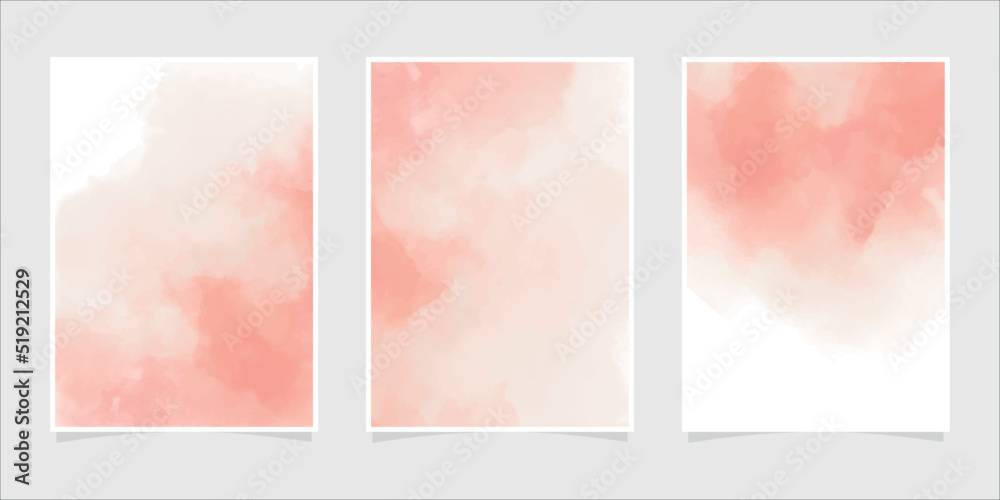 Watercolor red pink pastel background. Invitation card template. Colorful backdrop collection with copy space for lettering. Floating frame, box. Vector illustration.
