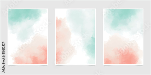 Watercolor red green pastel background. Invitation card template. Colorful backdrop collection with copy space for lettering. Floating frame, box. Vector illustration.