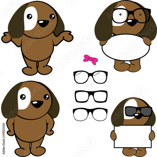 chibi puppy kid cartoon billboard and glasses pack illustration in vector format