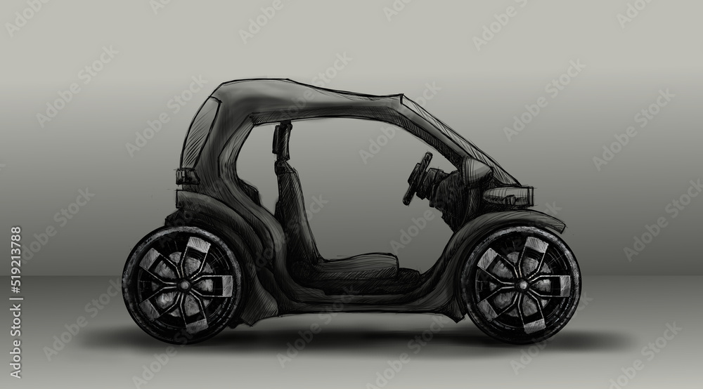 Concept car, sketch - digital painting  - obrazy, fototapety, plakaty 