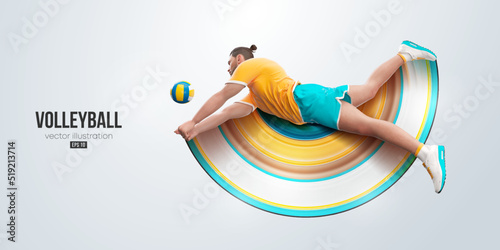 Realistic silhouette of a volleyball player on white background. Volleyball player man hits the ball. Vector illustration